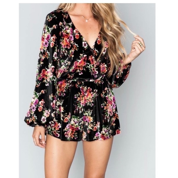 Show Me Your MuMu Velvet floral romper XS - Picture 1 of 11